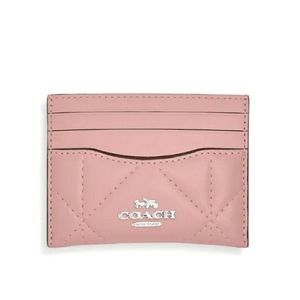 Coach Slim Id Card Case With Puffy Diamond Quilting Silver/Lt. Pink CJ525 NWT
